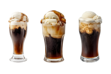 Root Beer Float Set Isolated on Transparent Background. Ice Cream Root Beer Float Beverage Set.