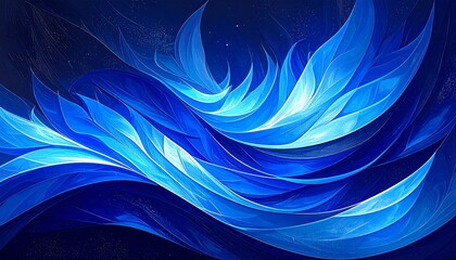 Abstract swirling blue shapes against a dark background