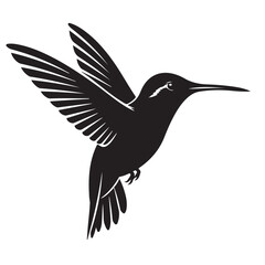 Black Silhouette of a Flying Hummingbird with Spread Wings