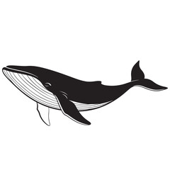 Black Silhouette Whale Illustration Isolated on White Background