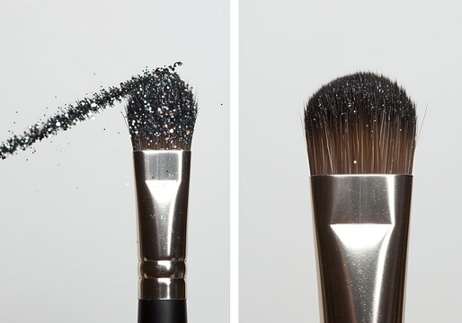 makeup brush applying dark eyeshadow to create smoky eye effect