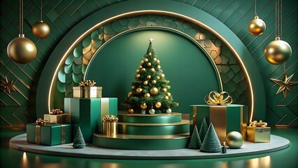 Luxurious Christmas Display Emerald Green Gold Decorations Christmas Tree Gifts Ornaments Holiday Ambiance
