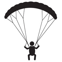 Black Silhouette Icon of a Person Skydiving with an Open Parachute