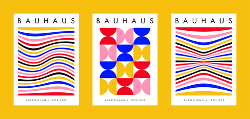 Bauhaus Poster Vector Set. Bauhaus Style Abstract Poster Designs with Geometric Shapes. Retro Bauhaus Wall Art Posters.