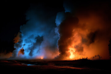 Obraz premium Erupting geothermal vents creating vibrant steam clouds in a remote natural landscape