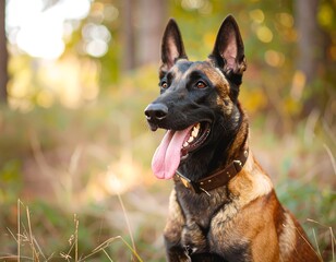 Naklejka premium Dog in autumn forest