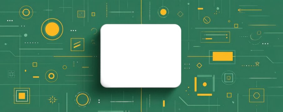 Blank white card on green abstract geometric digital background