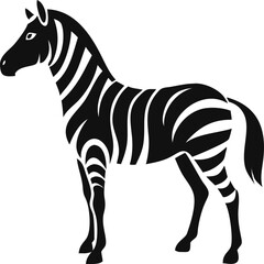 Simple zebra graphic icon in monochrome vector. Use in nature projects, web design, or print media.