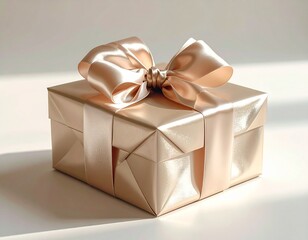 Obraz premium Gift Box: An elegant gift box, wrapped in shimmering paper and adorned with a perfectly tied ribbon, embodying the spirit of giving and special occasions. 
