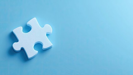 A single, light-blue puzzle piece on a light-blue background