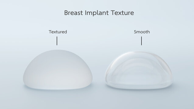 Smooth vs textured breast implant surface comparison. Silicone gel material for plastic surgery 3d render