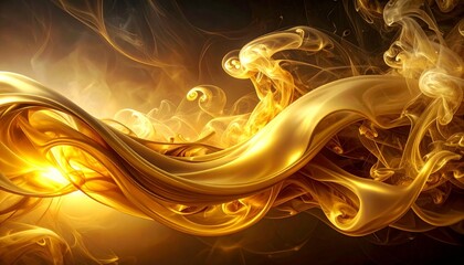 Swirling golden smoke with shiny metallic reflections mysterious luxury abstract background
