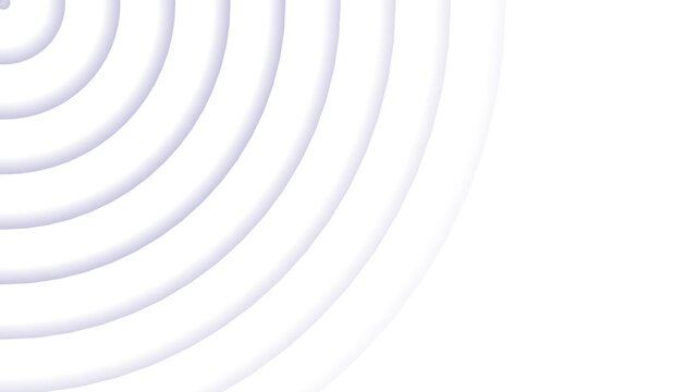 Digital radio waves diffusion animation.  White futuristic radio waves animation on white background.  Circle radiation wave out from the corner. 