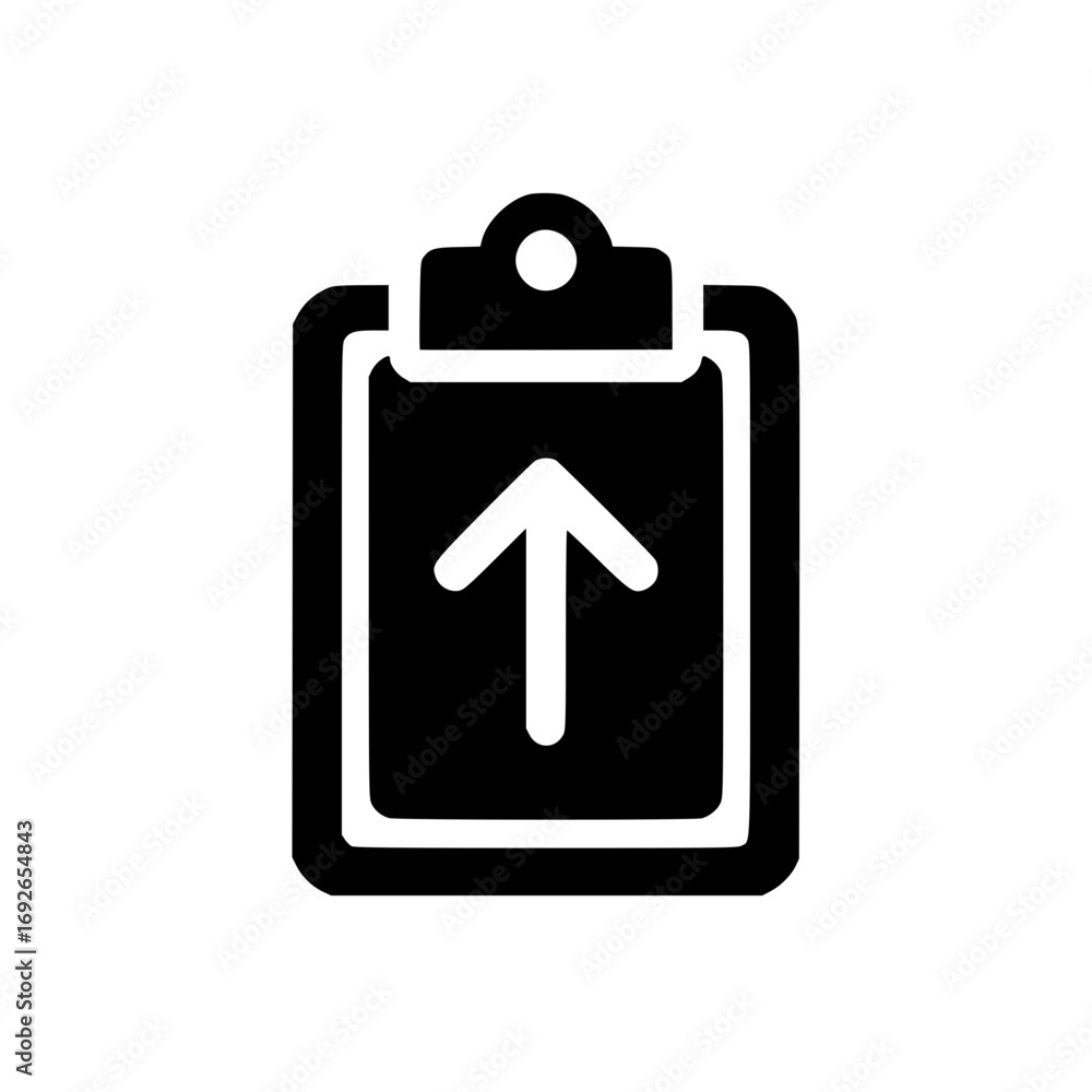 Poster clipboard with rising arrow icon indicating progress tracking performance growth and analytics