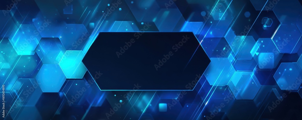 Poster abstract futuristic design with glowing blue shapes and hexagonal patterns