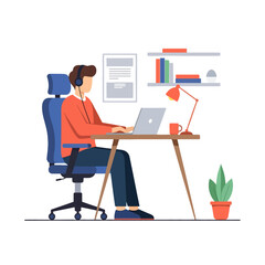 Modern Professional Focused on Digital Tasks at Home Office, Engaged in Remote Work or Online Learning, Utilizing Technology for Productivity and Creative Endeavors