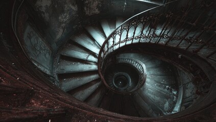Spiral staircase in a decaying building