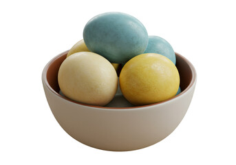 カラフルな卵のテクスチャと透明背景のシンプルなボウル フルフレームのクローズアップショット