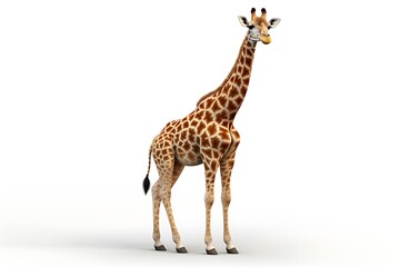 Naklejka premium A tall giraffe standing gracefully against a plain white background, showcasing its unique patterns