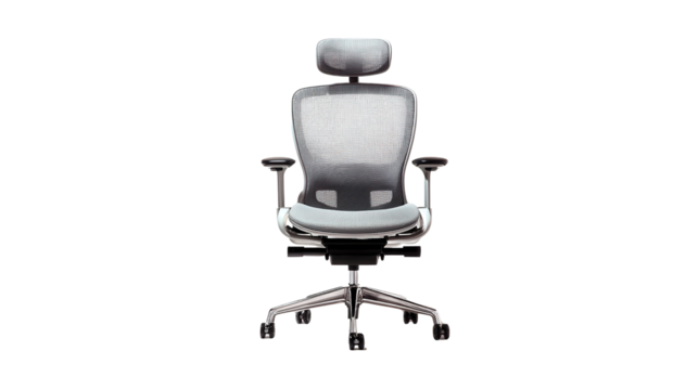 Stylish Office Chair: A flat lay of a stylish office chair with ergonomic design, isolated on a Transparent background, PNG file.
