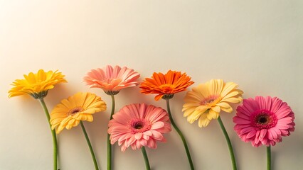 Gerbera daisies on a light background, beautiful floral arrangement suitable for greeting cards, invitations, naturethemed designs, and spring concepts.