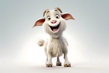 Playful cartoon goat with an expressive smile in a minimalist background setting