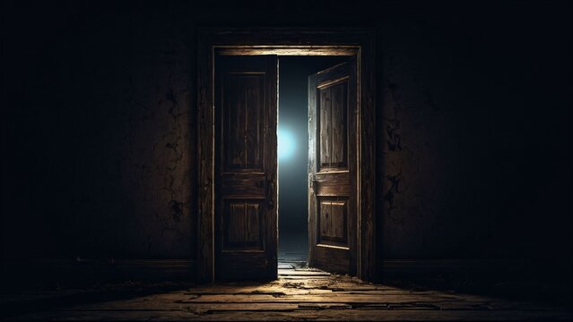 Old doors with glowing light