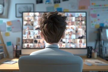 Engaged professional connects globally with diverse team on video conference screen, fostering collaboration and remote work success