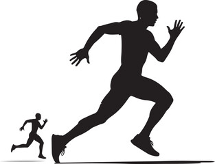 Silhouette of a male runner with a smaller runner in the background Keywords: runner, man, male
