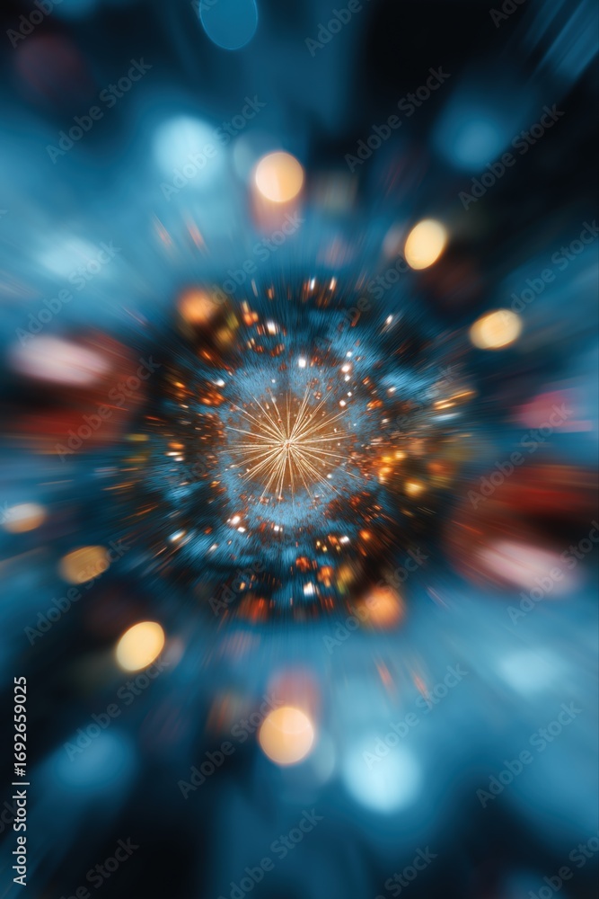 Poster dynamic abstract burst of light with vibrant bokeh effect