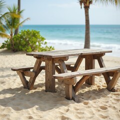 Tropical Beach Picnic Table with Ocean View - Vacation Setting - Batch6 Img1