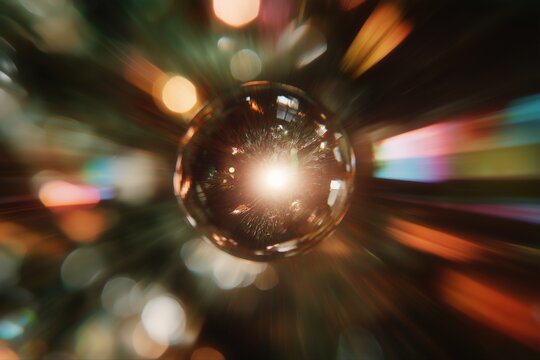 Burst of light in a multicolored abstract blur with lens flare effect