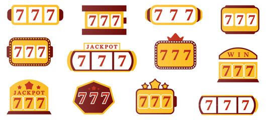 Naklejka premium Casino and gambling : lucky 7, jackpot, spin, and win symbols