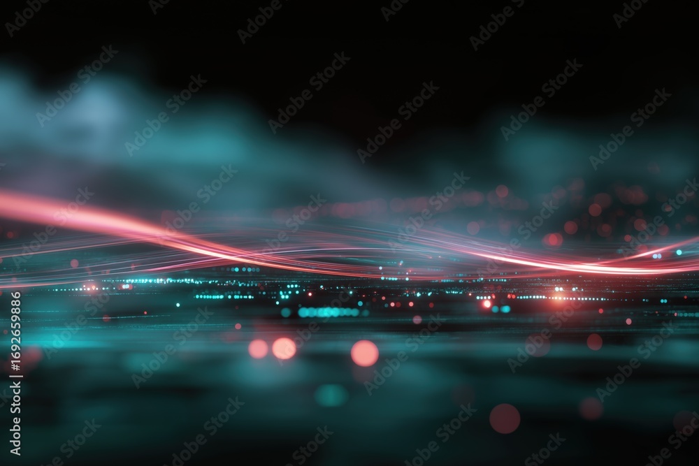 Poster glowing abstract lines and bokeh lights against a dark background