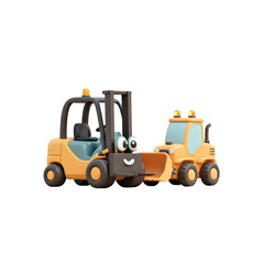 Cartoon Forklift and Bulldozer Characters on Transparent Background Heavy Equipment Construction Vehicles Machinery Yellow and Gray Color Palette