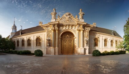 Fototapeta premium opulent golden palace entrance view high resolution wallpaper
