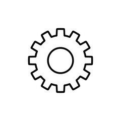 Simple black outline of a single gear wheel on a white background