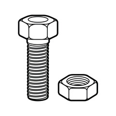 Hexagonal bolt and nut isolated on white background
