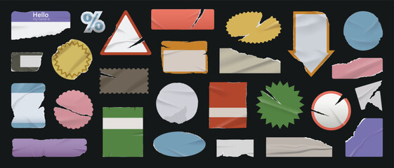 Blank Sticker Label Shape Pack with Vector Torn and Textured Tags for Package.