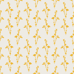 Flowers floral Ink drawn vector seamless repeat pattern in expressive freeform style. Botanical 