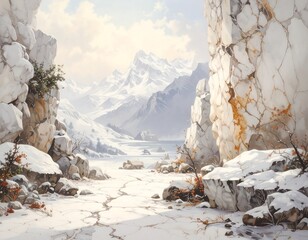 Snowy mountain pass landscape
