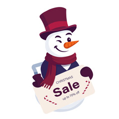 vector illustration of snowman, discount ticket design