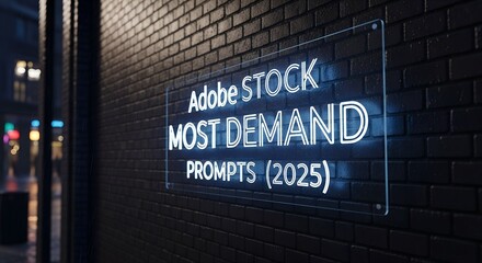 Fototapeta premium Adobe Stock Most Demand Prompts 2025 on a Neon Sign.
