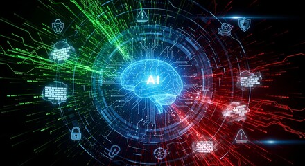 Obraz premium Artificial Intelligence Brain Processing Digital Data in a Futuristic Network.
