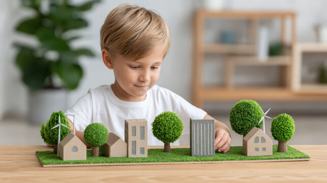 Child science fair project on sustainable communities preschool stem education indoor learning environment engaging viewpoint