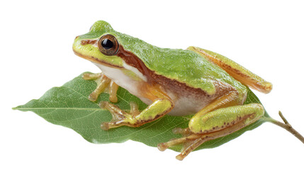 Obraz premium Venomous Tree Frog: A venomous tree frog perched on a leaf, isolated on a Transparent background, PNG file.