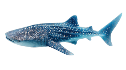 Whale Shark Swimming: A flat lay of a whale shark swimming in the ocean, isolated on a Transparent background, PNG file.