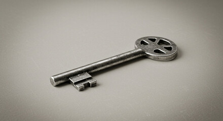 Close-up of an antique key on a neutral surface. A powerful metaphor for unlocking opportunity, success, solutions, and gaining access
