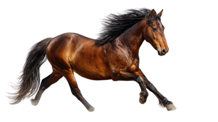 Wild Horse Running Free: A wild horse galloping freely across the plains, isolated on a Transparent background, PNG file.