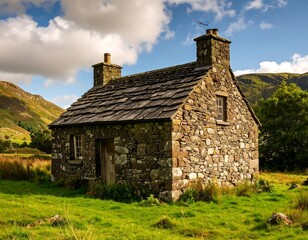 Obraz premium Rustic stone cottage nestled in valley